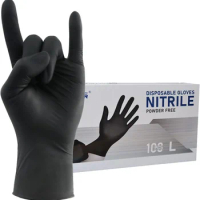 20PCS Black Nitrile Gloves Disposable Elastic Anti-slip Gloves for Household Cleaning Mechanic Work Garden Kitchen Tattoo Gloves