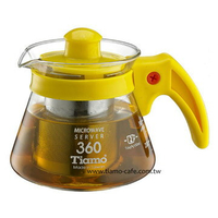 金時代書香咖啡 Tiamo 不鏽鋼濾網 玻璃花茶壺 360cc 黃色 HG2215Y