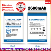 LOSONCOER 2600mAh BV-6A Battery For Nokia Banana 2060 3060 5250 C5-03 8110 4G Mobile Phone Battery