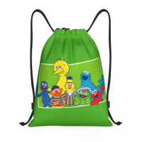 Custom Sesame Street Elmo Drawstring Bag Women Men Foldable Sports Gym Sackpack Cookie Monster Training Storage Backpacks