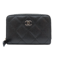 【二手名牌BRAND OFF】CHANEL 香奈兒 黑色 荔枝紋 牛皮 Classic 拉鍊 零錢包