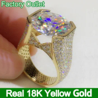 Custom Real 18K Yellow Gold Ring Men Engagement Anniversary Party Wedding Ring Round Moissanite Diamond Luxury 6 7 8 9 10 Carat