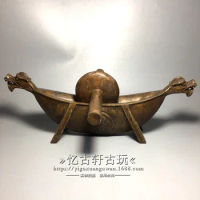 Antique Factory Wholesale Bronze Crafts Antique Old Brass Bronze Double Chinese Dragon Heads a Mortar and Pestle Collectibles