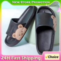 Slippers Men Summer Flip Flop Cute Cartoon Bear Shoes For Women Indoor Outdoor Soft Thick Platform Beach Sandals Couple Slides
