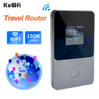 KuWfi 4G LTE Router 150Mbps WiFi Router 3500mAh Portable Travel Wifi Hotspot No Need SIM Card 3GB Data 30Day for 160+ Countries