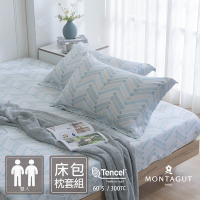 MONTAGUT-60支100%萊賽爾纖維-天絲三件式枕套床包組(青雅節奏-雙人)