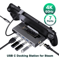 USB C Docking Station for Steam Deck Nintend Switch M.2 SSD HUB Type C to 4K@60Hz DP HDMI-compatible Gigabit Ethernet USB3.0 Hub