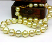 Fashion jewelry Free Shipping 925 silver real natural big Nanyang Kim 12-14mm Necklace round very light blemish natural seawate