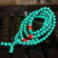 復古民族風綠松石手鏈中國風藏式手串紅松石念珠108顆佛珠飾品