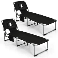 Folding Adjustable Patio Lounge Chair, Outdoor Sunbathing Chair, Lightweight Portable Beach Lounge Chair