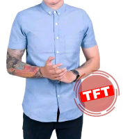 Kemeja Biru Muda Polos lengan pendek Keren Pria Sky Blue Kekinian Kerja Casual Modern Murah Grosir H