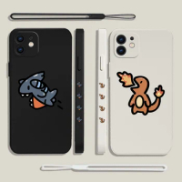 Cute couple Charizard Shark Phone Case For Samsung A53 A50 A12 A52 A52S A51 A72 A73 A32 A22 A20 A30 A21S 4G 5G with Hand Strap