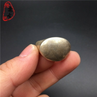 古玩雜項銀飾苗族藏銀手工藝品素面戒指復古白銅鎏銀戒指男女指環
