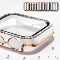 Transparent Hollow Bling Diamond PC Case for Apple Watch 38 42 40 44 41 45mm Protective Cover for iWatch Series 7 6 5 4 3 2 SE