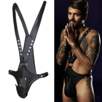 Hot Erotic Underwear BDSM Fetish Costume Men Gay Leather Harness Body Bondage Belt Strap Punk Rave Cock Cage Chastity Panties