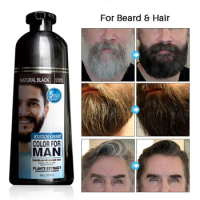 ​Mokeru 200ml Natural Long Lasting Hair Dye Beard Dye Black Shampoo Permanent Black Dye Shampoo For Men Covering White Gray Hair