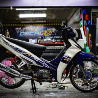 Tem rời dán xe sirius R trăng xanh - Decal chống nước chống bay màu - Nhãn dán