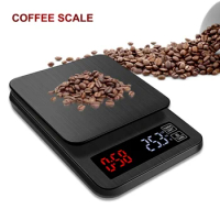 LCD Digital Electronic Drip Coffee Scale with Timer 3kg 5kg 0.1g Black Kitchen Baking Coffee Weight Balance USB Drip Scale Timer