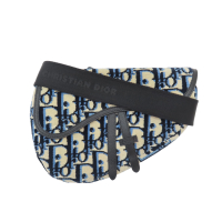 【二手名牌BRAND OFF】Dior 迪奧 米黑藍色 絨布 Saddle Oblique Tapestry 馬鞍 腰包 胸包