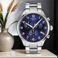 TISSOT 天梭 官方授權 韻馳系列 Chrono XL計時手錶 母親節送禮推薦-藍x銀/45mm T1166171104701
