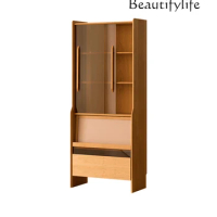 Nordic Solid Wood Glass Door Multifunctional Bookshelf Floor Display Cabinet Books and Newspapers Storage Storage Living Room