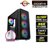 【技嘉平台】R5六核GeForce RTX 3050{冰風暴GJ0FC}電競電腦(R5-7500F/A620/32G/1TB)