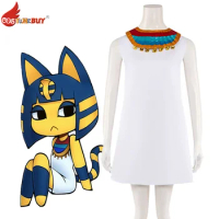 Animal Crossing Game Ankha Zone Cosplay Costume,Daily Short White Dress Adult Student Party Holiday Skirt