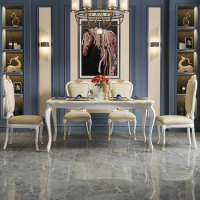 European solid wood dining table and chair combination rectangular American marble dining table light luxury dining table