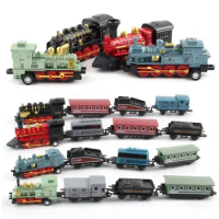 Diecast 1:60 Alloy Toy Car Vehicles Retro Steam Train Pull Back Model Train Kids Toys Set For Boys Gifts Kids Birthday