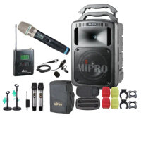 【MIPRO】MA-708 雙頻UHF無線喊話器擴音機(手持/領夾/頭戴多型式可選 街頭藝人 學校教學 會議場所均適用)