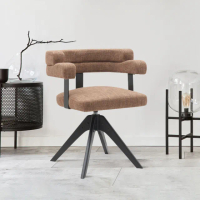 【E-home】Ozzie奧奇造型扶手布面實木腳旋轉餐椅 3色可選(休閒椅 網美椅 會客椅 美甲椅)