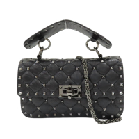 【二手名牌BRAND OFF】VALENTINO 范倫鐵諾 黑色 皮革 鉚釘 Rockstud Spike 兩用包