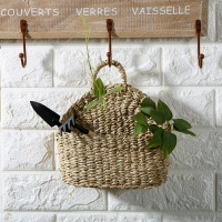 田園手工水草掛墻收納籃 家居客廳咖啡廳創意墻面裝飾吊籃