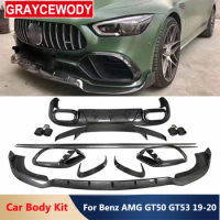 Real Carbon Fiber Car Body Kit Front Rear Bumper Lip Diffuser Air Vent Side Skirts Extensions For Benz AMG GT50 GT53