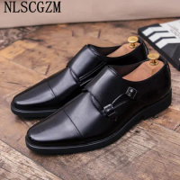 Office Shoes Men Classic Black Dress Double Monk Strap Shoes Men Formal 2024 Brand Plus Size Dress Wedding Shoes For Men