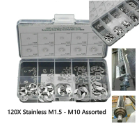 ชุดวงล้อ C คลิป E สแตนเลส 120X มีขนาด M1.5 ถึง M10 ประกอบด้วยวงแหวนสแน็ปยึด