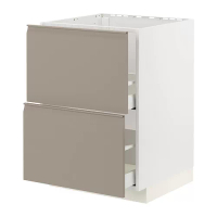 METOD/MAXIMERA 水槽底櫃附2面板/2抽屜, 白色/upplöv 消光/深米色, 60x60x80 公分