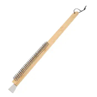 Stainless Steel Pizza Oven Cleaning Brush Scraper With Long Wood Handle Pizza Stone Cleaner BBQ Grill Brush Heat-Resistant Brush