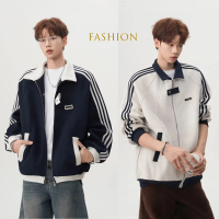 Color contrast baseball shirt, stand-up collar, front zipper design, loose-fitting shirt for spring,