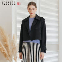 JESSICA RED - 時尚帥氣百搭肩章短版風衣外套R35010（黑）