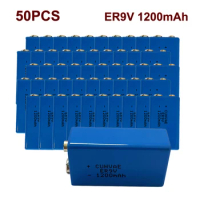 50PCS ER9V 6F22/6LR61 thermometer PP3 1200mah 10.8V Lithium-thionyl chloride(Li-SOCl2) battery ER 9V Batteries for smoke alarm