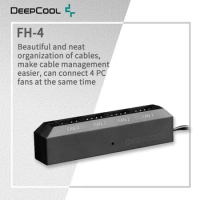 DEEPCOOL FH-4 Fan Hub Small 4Pin Computer Case Fan Hub Splitter PWM for Computer Air-cooling SATA Power Port Cable Management