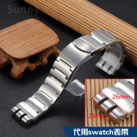 Watchband 23*26mm Sliver Metal Stainless Steel Butterfly Clasp Strap for Swatch YOS440 441 439 Watch Band