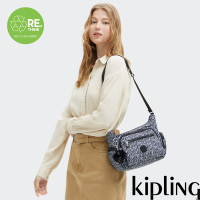 『牛角包』Kipling 藍白波紋多袋實用側背包-GABBIE S