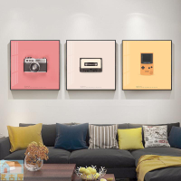 現代簡約裝飾畫正方形客廳畫創意相機壁畫個性游戲機臥室掛畫版畫