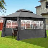 10'x13' Gazebo Canopy Tent Outdoor Patio Gazebo Waterproof Canopies W/ 2 Windows