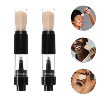 2 Pcs One Body Press-type Makeup Brush Miss Buttons Loose Powder for Travel Plastic Refillable