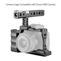 Camera Cage+Top Handle Kit Aluminum Alloy with Dual Cold Shoe Mount 1/4 Inch Screw for Canon EOS M50/ 90D/80D/70D DSLR