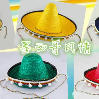 24-25cm Hawaii Customs Mexico Show Hat Small Size Ball Mexico Straw Cap Woven Mexico Show Hat Make Up Party Cap B-5136