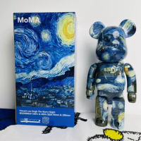 Starry sky bearbrick400% building block bear bright face star moon night Be@rbrick 28cm plastic joint rotating with sound gift